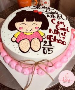 Bánh kem sinh nhật vẽ hình bé gái đáng yêu