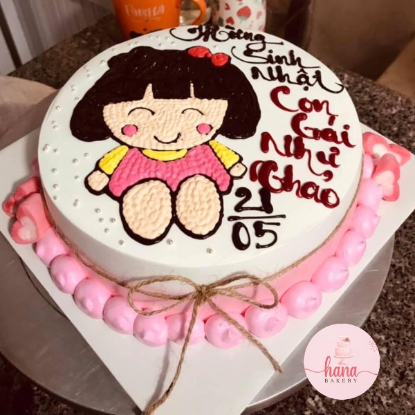 Bánh kem sinh nhật vẽ hình bé gái đáng yêu - BÁNH KEM HANA THỦ ĐỨC