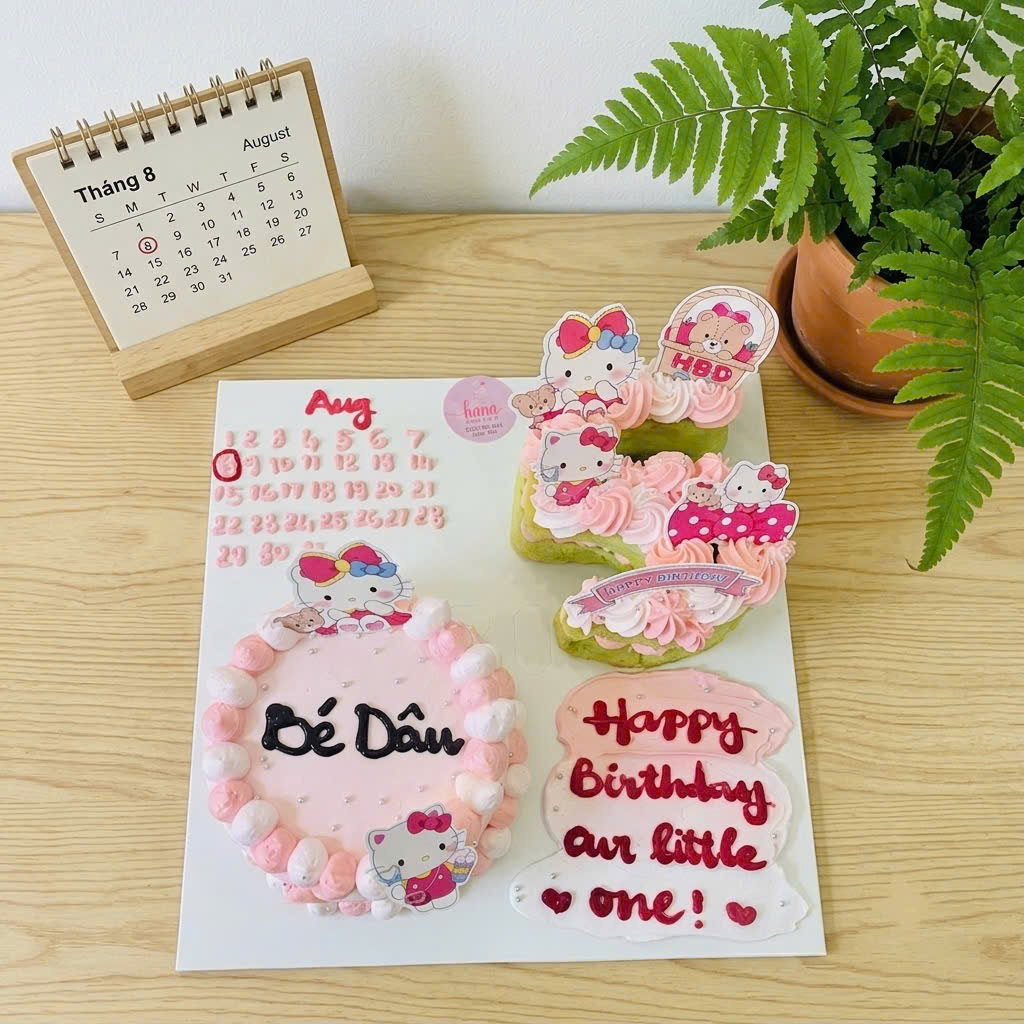 Bánh kem và số tuổi cho bé gái màu hồng